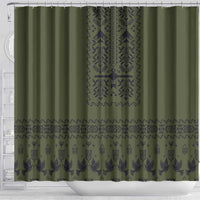 Ukraine Military Vyshyvanka Pattern Shower Curtain Ukrainian Heritage Green Tactical Style - Wonder Print Shop