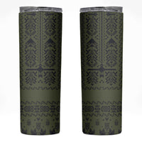 Ukraine Military Vyshyvanka Pattern Skinny Tumbler Ukrainian Heritage Green Tactical Style - Wonder Print Shop