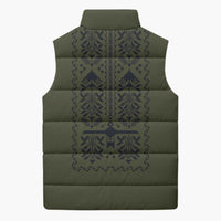 Ukraine Military Vyshyvanka Pattern Sleeveless Puffer Jacket Ukrainian Heritage Green Tactical Style - Wonder Print Shop