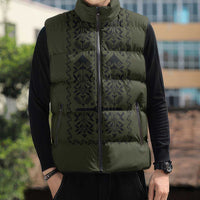 Ukraine Military Vyshyvanka Pattern Sleeveless Puffer Jacket Ukrainian Heritage Green Tactical Style - Wonder Print Shop
