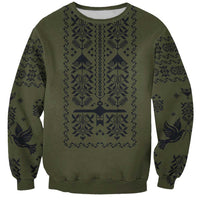 Ukraine Military Vyshyvanka Pattern Sweatshirt Ukrainian Heritage Green Tactical Style - Wonder Print Shop