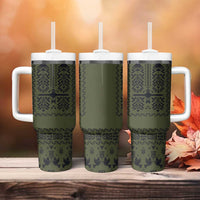 Ukraine Military Vyshyvanka Pattern Tumbler With Handle Ukrainian Heritage Green Tactical Style - Wonder Print Shop