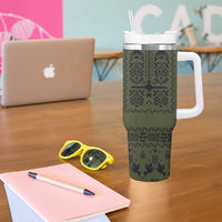 Ukraine Military Vyshyvanka Pattern Tumbler With Handle Ukrainian Heritage Green Tactical Style - Wonder Print Shop