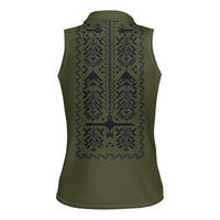 Ukraine Military Vyshyvanka Pattern Women Sleeveless Polo Shirt Ukrainian Heritage Green Tactical Style - Wonder Print Shop