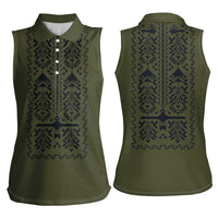 Ukraine Military Vyshyvanka Pattern Women Sleeveless Polo Shirt Ukrainian Heritage Green Tactical Style - Wonder Print Shop