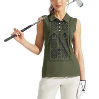 Ukraine Military Vyshyvanka Pattern Women Sleeveless Polo Shirt Ukrainian Heritage Green Tactical Style - Wonder Print Shop