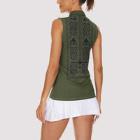 Ukraine Military Vyshyvanka Pattern Women Sleeveless Polo Shirt Ukrainian Heritage Green Tactical Style - Wonder Print Shop
