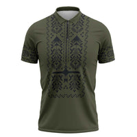 Ukraine Military Vyshyvanka Pattern Zipper Polo Shirt Ukrainian Heritage Green Tactical Style - Wonder Print Shop