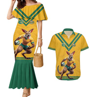 Custom Australia Rugby Couples Matching Mermaid Dress and Hawaiian Shirt Wallabies Mascot Sporty Style - Wonder Print Shop
