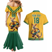 Custom Australia Rugby Couples Matching Mermaid Dress and Hawaiian Shirt Wallabies Mascot Sporty Style - Wonder Print Shop