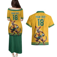 Custom Australia Rugby Couples Matching Puletasi and Hawaiian Shirt Wallabies Mascot Sporty Style - Wonder Print Shop