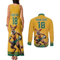 Custom Australia Rugby Couples Matching Tank Maxi Dress and Long Sleeve Button Shirt Wallabies Mascot Sporty Style - Wonder Print Shop