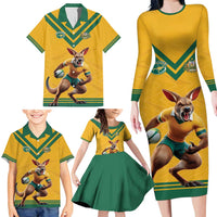 Custom Australia Rugby Family Matching Long Sleeve Bodycon Dress and Hawaiian Shirt Wallabies Mascot Sporty Style - Wonder Print Shop