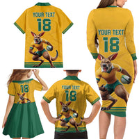 Custom Australia Rugby Family Matching Long Sleeve Bodycon Dress and Hawaiian Shirt Wallabies Mascot Sporty Style - Wonder Print Shop