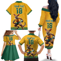 Custom Australia Rugby Family Matching Off The Shoulder Long Sleeve Dress and Hawaiian Shirt Wallabies Mascot Sporty Style - Wonder Print Shop