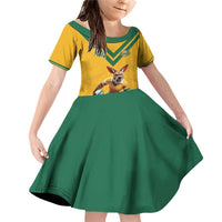 Custom Australia Rugby Family Matching Off Shoulder Short Dress and Hawaiian Shirt Wallabies Mascot Sporty Style - Wonder Print Shop