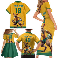 Custom Australia Rugby Family Matching Short Sleeve Bodycon Dress and Hawaiian Shirt Wallabies Mascot Sporty Style - Wonder Print Shop