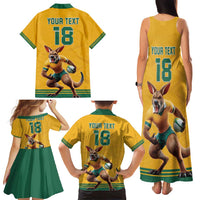Custom Australia Rugby Family Matching Tank Maxi Dress and Hawaiian Shirt Wallabies Mascot Sporty Style - Wonder Print Shop