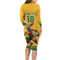 Custom Australia Rugby Long Sleeve Bodycon Dress Wallabies Mascot Sporty Style - Wonder Print Shop