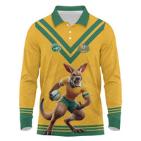 Custom Australia Rugby Long Sleeve Polo Shirt Wallabies Mascot Sporty Style - Wonder Print Shop