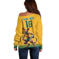 Custom Australia Rugby Off Shoulder Sweater Wallabies Mascot Sporty Style - Wonder Print Shop