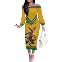 Custom Australia Rugby Off The Shoulder Long Sleeve Dress Wallabies Mascot Sporty Style - Wonder Print Shop