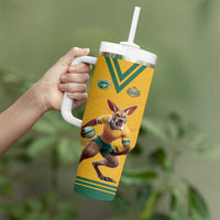 Custom Australia Rugby Tumbler With Handle Wallabies Mascot Sporty Style - Wonder Print Shop