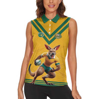 Custom Australia Rugby Women Sleeveless Polo Shirt Wallabies Mascot Sporty Style - Wonder Print Shop