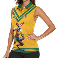 Custom Australia Rugby Women Sleeveless Polo Shirt Wallabies Mascot Sporty Style - Wonder Print Shop