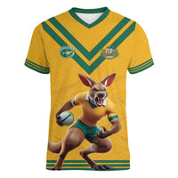 Custom Australia Rugby Women V-Neck T-Shirt Wallabies Mascot Sporty Style - Wonder Print Shop