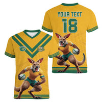 Custom Australia Rugby Women V-Neck T-Shirt Wallabies Mascot Sporty Style - Wonder Print Shop
