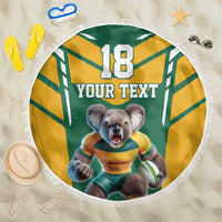 Custom Australia Rugby Beach Blanket Koala Mascot Sporty Style - Wonder Print Shop