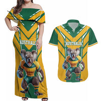 Custom Australia Rugby Couples Matching Off Shoulder Maxi Dress and Hawaiian Shirt Koala Mascot Sporty Style - Wonder Print Shop