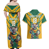Custom Australia Rugby Couples Matching Off Shoulder Maxi Dress and Hawaiian Shirt Koala Mascot Sporty Style - Wonder Print Shop