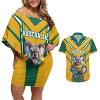 Custom Australia Rugby Couples Matching Off Shoulder Short Dress and Hawaiian Shirt Koala Mascot Sporty Style - Wonder Print Shop