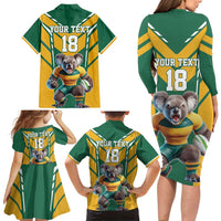 Custom Australia Rugby Family Matching Long Sleeve Bodycon Dress and Hawaiian Shirt Koala Mascot Sporty Style - Wonder Print Shop