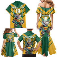 Custom Australia Rugby Family Matching Mermaid Dress and Hawaiian Shirt Koala Mascot Sporty Style - Wonder Print Shop