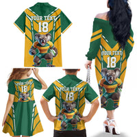 Custom Australia Rugby Family Matching Off The Shoulder Long Sleeve Dress and Hawaiian Shirt Koala Mascot Sporty Style - Wonder Print Shop