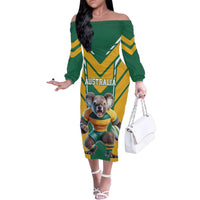 Custom Australia Rugby Family Matching Off The Shoulder Long Sleeve Dress and Hawaiian Shirt Koala Mascot Sporty Style - Wonder Print Shop