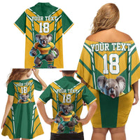 Custom Australia Rugby Family Matching Off Shoulder Short Dress and Hawaiian Shirt Koala Mascot Sporty Style - Wonder Print Shop