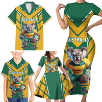 Custom Australia Rugby Family Matching Short Sleeve Bodycon Dress and Hawaiian Shirt Koala Mascot Sporty Style - Wonder Print Shop
