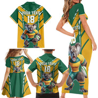 Custom Australia Rugby Family Matching Short Sleeve Bodycon Dress and Hawaiian Shirt Koala Mascot Sporty Style - Wonder Print Shop