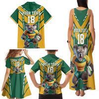 Custom Australia Rugby Family Matching Tank Maxi Dress and Hawaiian Shirt Koala Mascot Sporty Style - Wonder Print Shop