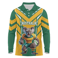 Custom Australia Rugby Long Sleeve Polo Shirt Koala Mascot Sporty Style - Wonder Print Shop