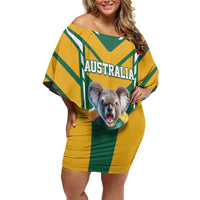 Custom Australia Rugby Off Shoulder Short Dress Koala Mascot Sporty Style - Wonder Print Shop