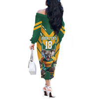 Custom Australia Rugby Off The Shoulder Long Sleeve Dress Koala Mascot Sporty Style - Wonder Print Shop
