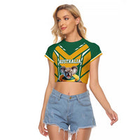 Custom Australia Rugby Raglan Cropped T Shirt Koala Mascot Sporty Style - Wonder Print Shop