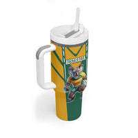 Custom Australia Rugby Tumbler With Handle Koala Mascot Sporty Style - Wonder Print Shop