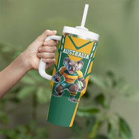 Custom Australia Rugby Tumbler With Handle Koala Mascot Sporty Style - Wonder Print Shop