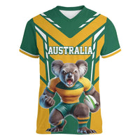 Custom Australia Rugby Women V-Neck T-Shirt Koala Mascot Sporty Style - Wonder Print Shop